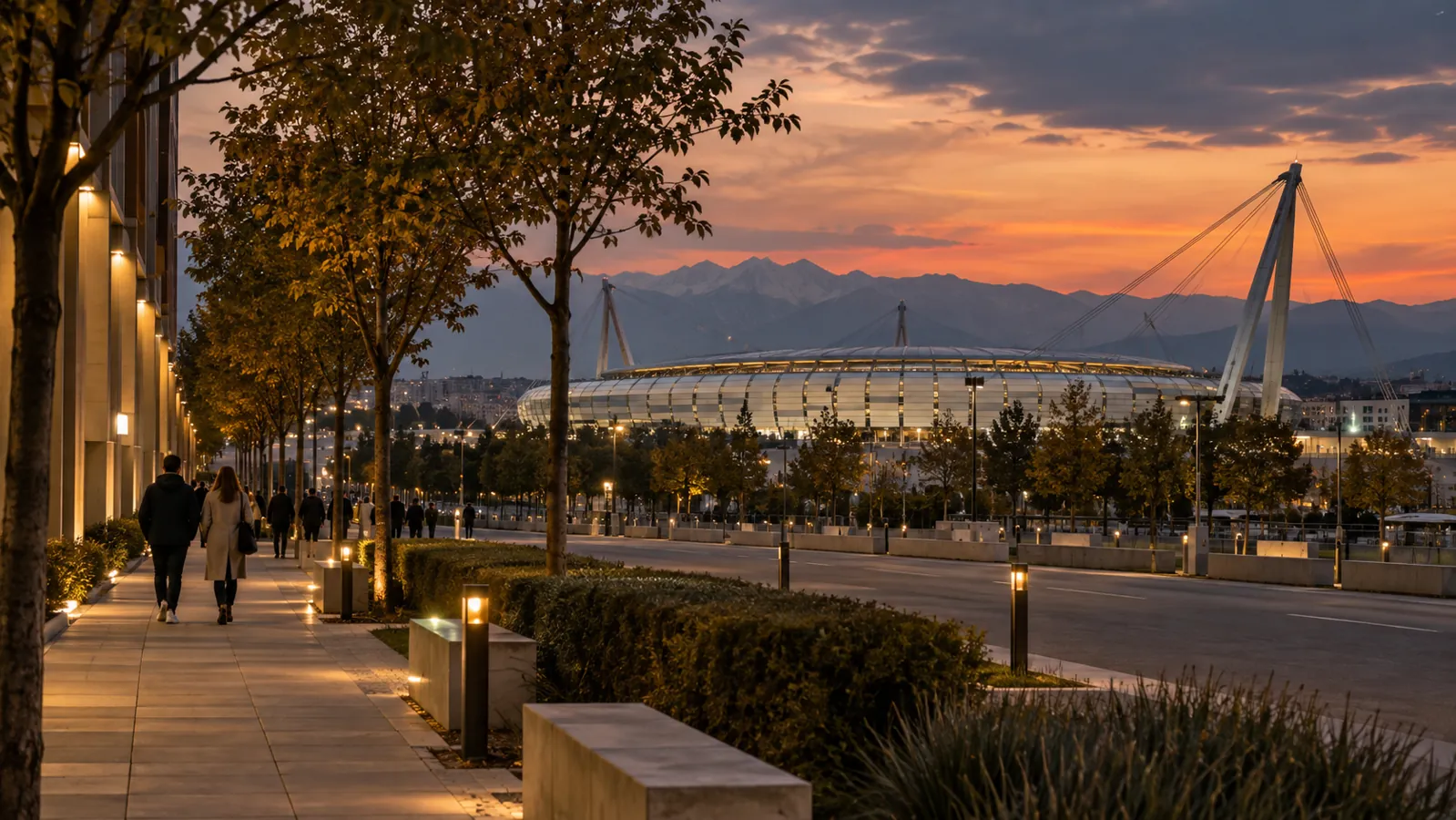 Interpretazione editoriale di una passeggiata verso lo stadio a Torino